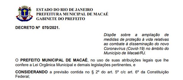 As medidas têm como base no aumento significativo do quantitativo de pacientes internados pela Covid-19 em Macaé.