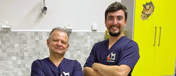 Os médicos veterinários Dr. Sérgio Miranda e Dr. Celso Cerqueira fazem parte do time de profissionais qualificados da VetSLIM