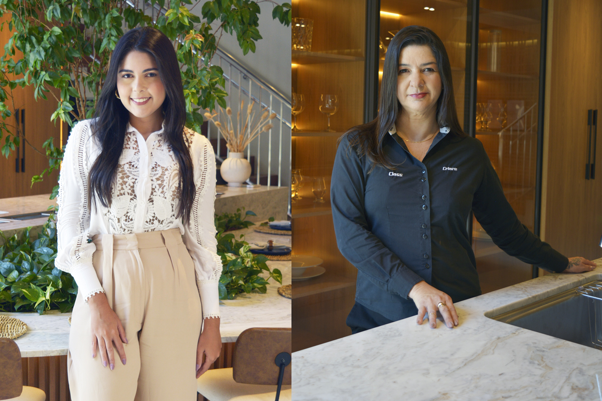 A arquiteta Aryanne Guimarães fez o projeto de interiores e a projetista Priscila Mota (sentada) desenvolveu a parte dos planejados dessa bela área gourmet no Vale dos Cristais. (Foto Alle Tavares)