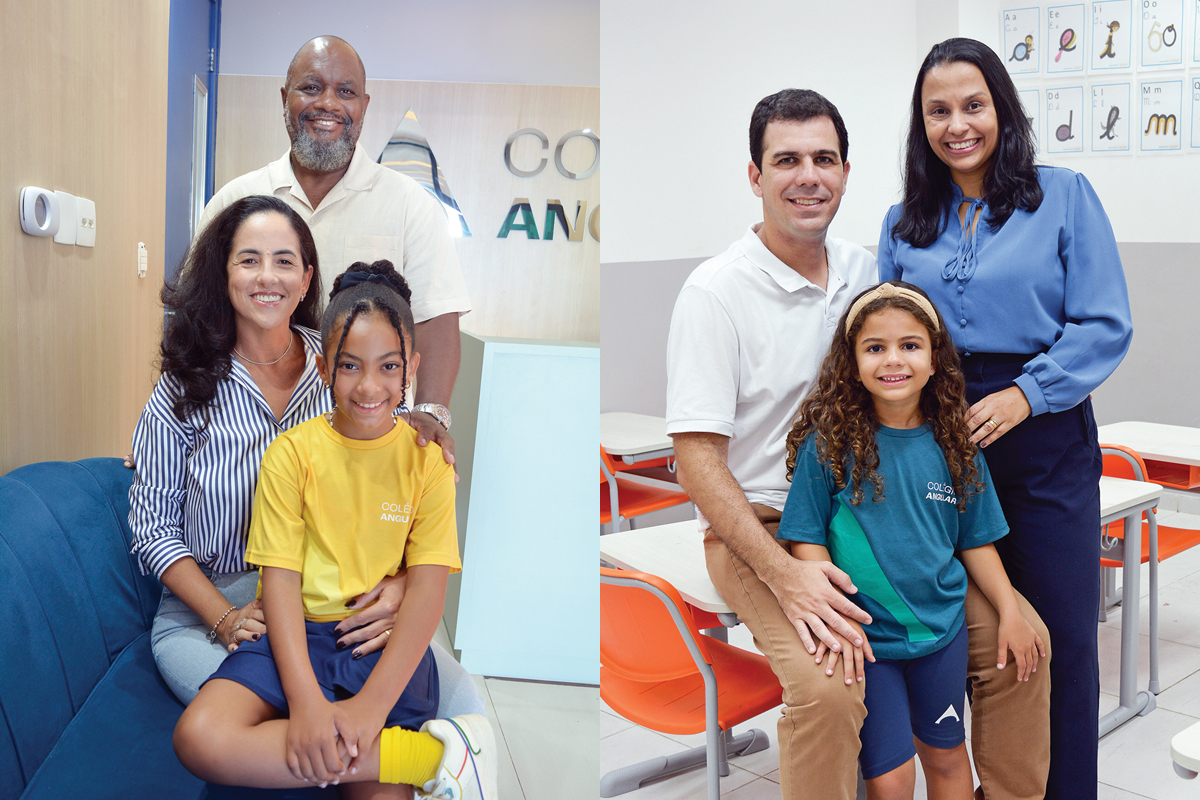 (Foto à esquerda) Maria Carolina com os pais Frederico Paulo e Carolina Caetano. Ela foi uma das primeiras alunas da Adoleta e continua seus estudos no Colégio Angular.Os pais João Vitor e Soraia Candido com a filha Maria Laura. Eles confiaram na qualidade da educação recebida na Adoleta para matricular a filha no Colégio Angular. (Fotos Alle Tavares)
