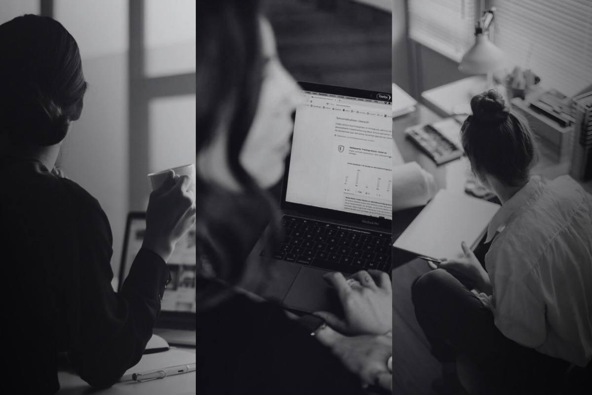 Nos bastidores do sonho, a mulher que empreende também se reinventa. Fonte: Pinterest/Canva