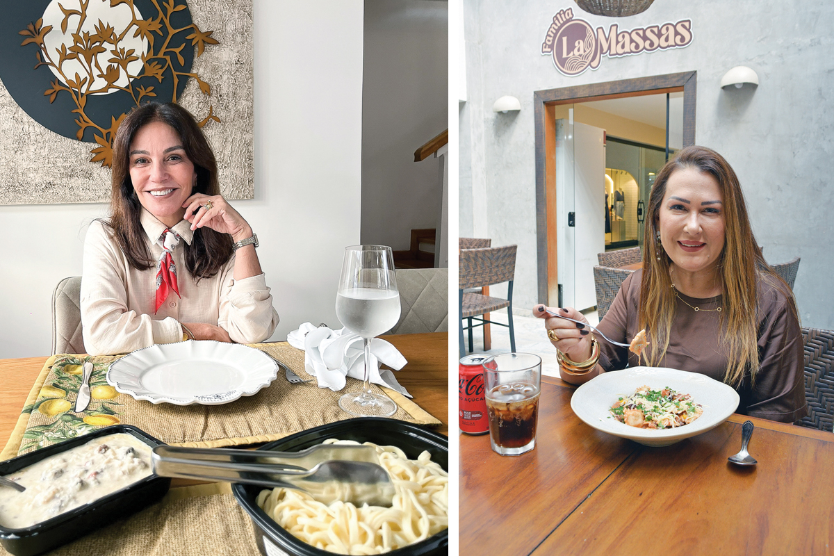 Rita Menezes (à esquerda) é amiga de longa data de Cema. Para ela, o sabor atravessa gerações. Ela era cliente das massas congeladas e agora também degusta os pratos prontos na nova loja.| Poliana Favero conheceu o Familia La Massas há três anos eficou encantada com a qualidade das massas artesanais.  (Foto Alle Tavares)
